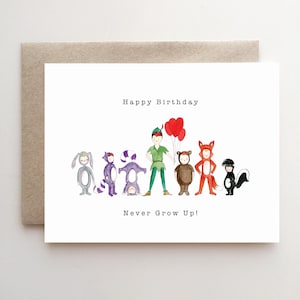 Tarjeta de cumpleaños de Peter Pan - Nunca crezcas - Cumpleaños de los niños - Hecho a mano - Acuarela
