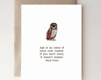 Wise Birthday Owl with Mark Twain quote