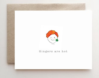 Gingers are Hot - St Patricks Day card - clover - handmade card - paper goods