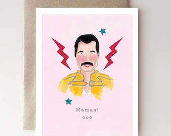 Freddie Mercury Mother's Day Card - Mama - Queen - Bohemian Rhapsody -Mother's Day - handmade - watercolour -