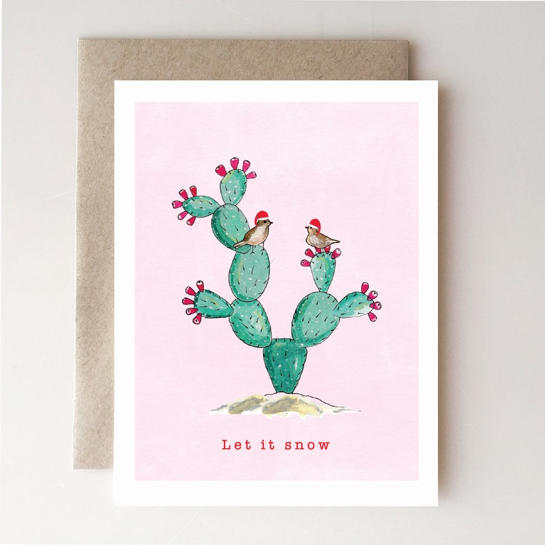 Let It Snow Cactus Dessert Birds Christmas Holiday Handmade image 1