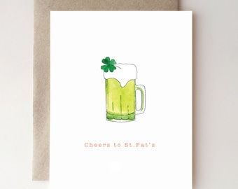 Cheers to St Pat's! - St Patrick's Day card - green beer - beer card - four leaf clover - cheers