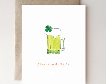 Cheers to St Pat's! - St Patrick's Day card - green beer - beer card - four leaf clover - cheers