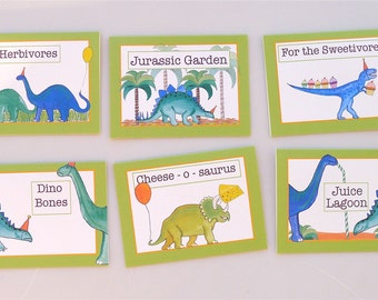 PRINTABLE set of 6 food tents for dinosaur themed party - food labels, instant download, dinosaur birthday party food card, kids parties