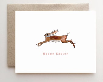 Happy Easter Bunny With Bow Card - Easter card - Easter bunny - handmade - papergoods