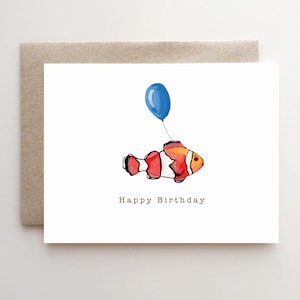 Cartão de Aniversário Peixe Palhaço - peixe - crianças - aniversário - feito à mão - aquarela