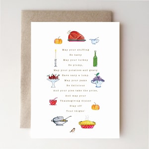 Poema de la cena de Acción de Gracias - Tarjeta de Acción de Gracias - poema divertido - hecho a mano - artículos de papel - pavo - cena