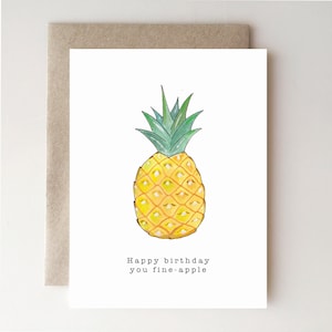 Buon compleanno bella mela - ananas - acquerello - compleanno - fatto a mano - carta - biglietto d'auguri