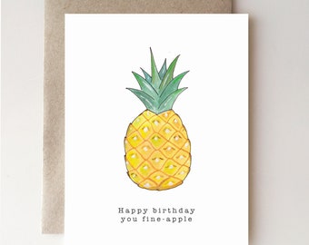 Happy Birthday you fine-apple - pineapple - watercolor - birthday - handmade - paper - birthday card