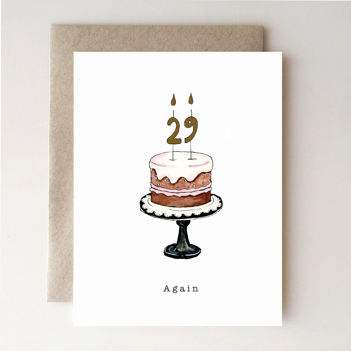 funny-29-again-birthday-card-watercolor-cake-etsy