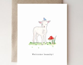 Welcome baby lamb card - handmade - baby - watercolor - handmade - papergoods - baaaby