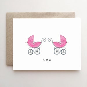 Biglietto OMG Baby Twins - biglietto di congratulazioni - rosa - carrozzine - passeggini - gemelle