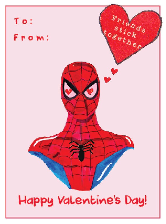Kids Printable Spiderman Note Cards - classroom valentine - school - kids -  note cards