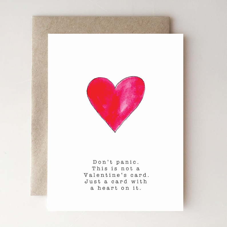 Don't Panic. This is not a Valentines Card Valentine's day card, handmade paper goods funny valentine image 1