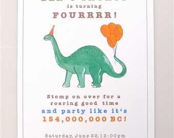 PRINTABLE Dinosaur Invitation - Brontosaurus - boys party - personalised - dinosaurs - paper goods - digital file - invitation