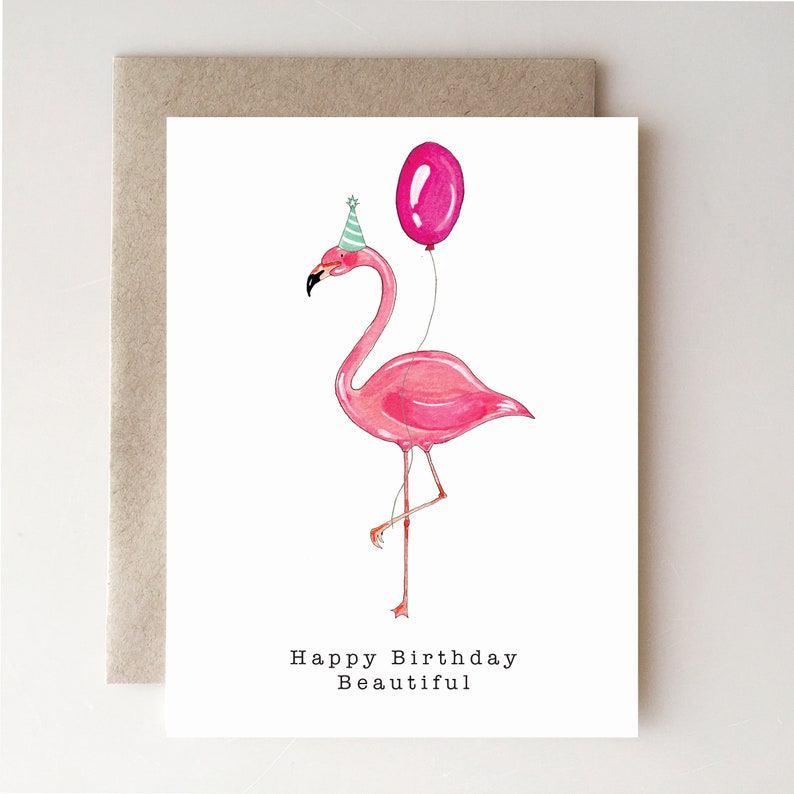 Beautiful Flamingo Birthday Card watercolor handmade pink flamingo beautiful for her paper image 1