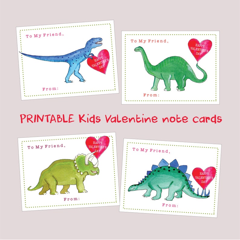 PRINTABLE School Dinosaur Valentine cards for kids - instant download - Dinosaur Valentine - trex - brontosaurus - triceratops - kids 