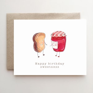 Toast and Jam Birthday - Wszystkiego najlepszego ze słodkości - Słodki - Kartka urodzinowa - dla niej - dla niego - ręcznie robiona - papier - akwarela
