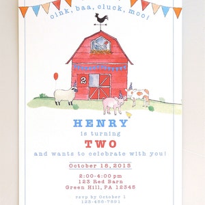 PRINTABLE barn and farm animals invite - red bar - farm party - kids party - personalised - digital file - printable