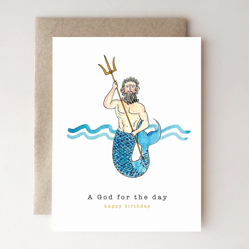 God for a Day Birthday card with Poseidon waves sea mens birthday card man greek god image 1