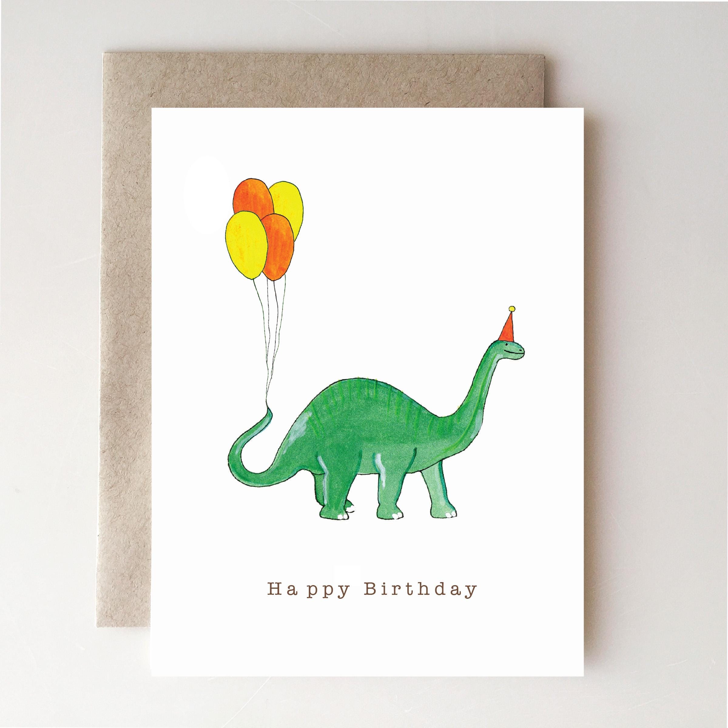 Brontosaurus Card Brontosaurus Birthday Card - Kids Birthday - Handmade - Watercolor - Etsy