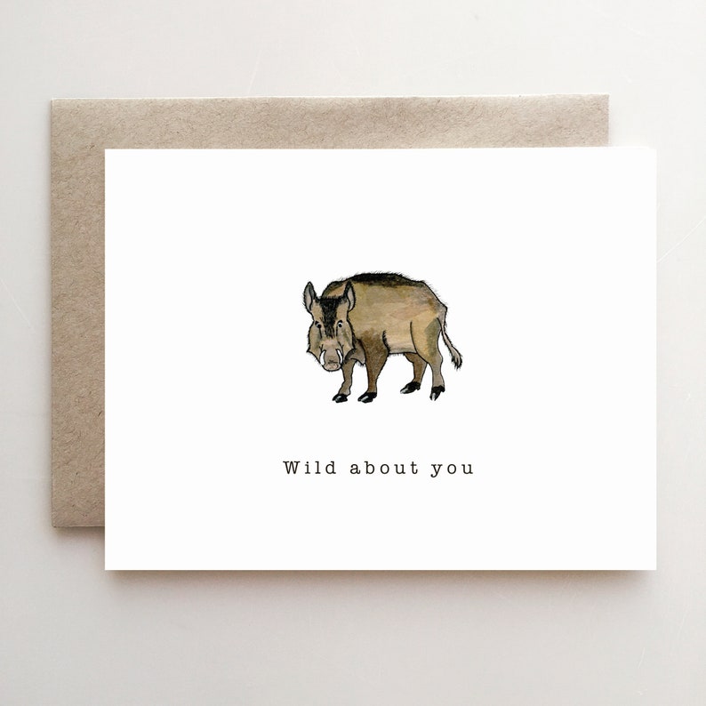 Wild About You Valentine's Day Card Handmade Paper Goods Funny Valentines Card Boar image 1