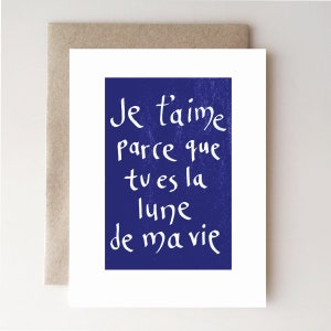 Je t'aime lune - Valentinstag Karte - Französisch - Liebe - handgemachte Karte - Papierwaren - valentine