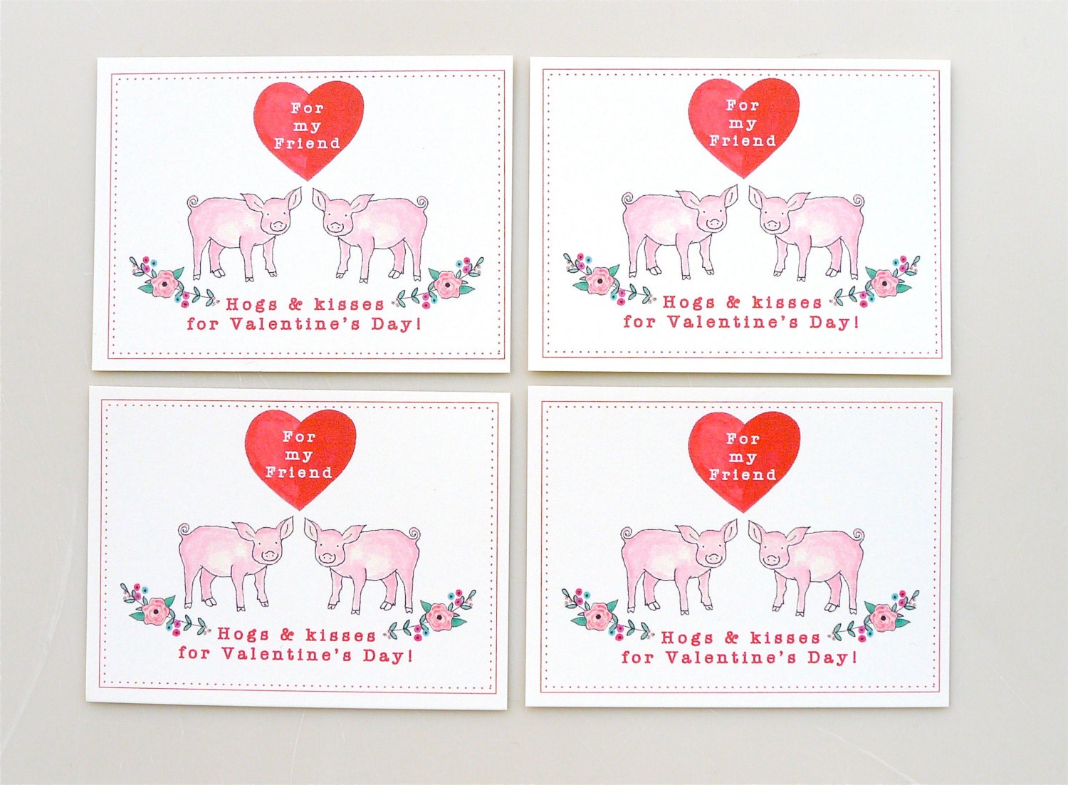 Pigs Valentine's Day Cards for Kids - Hogs and Kisses (digital Download ...