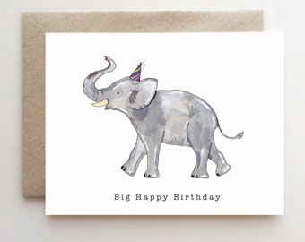 Happy Big Birthday - Elephant - Birthday - Watercolor - Card