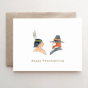 Carte de Thanksgiving avec un Indien et un pèlerin - Carte faite main - articles en papier - pèlerin - indien - remerciements - paix