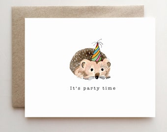 It's Party Time Birthday Card with Hedgehog - handmade - birthday - papergoods - partyhat
