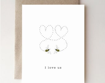 I Love Us Bees - love card - anniversary card - Valentine's Day card - watercolor - bees - handmade - romance - heart - handmade - love