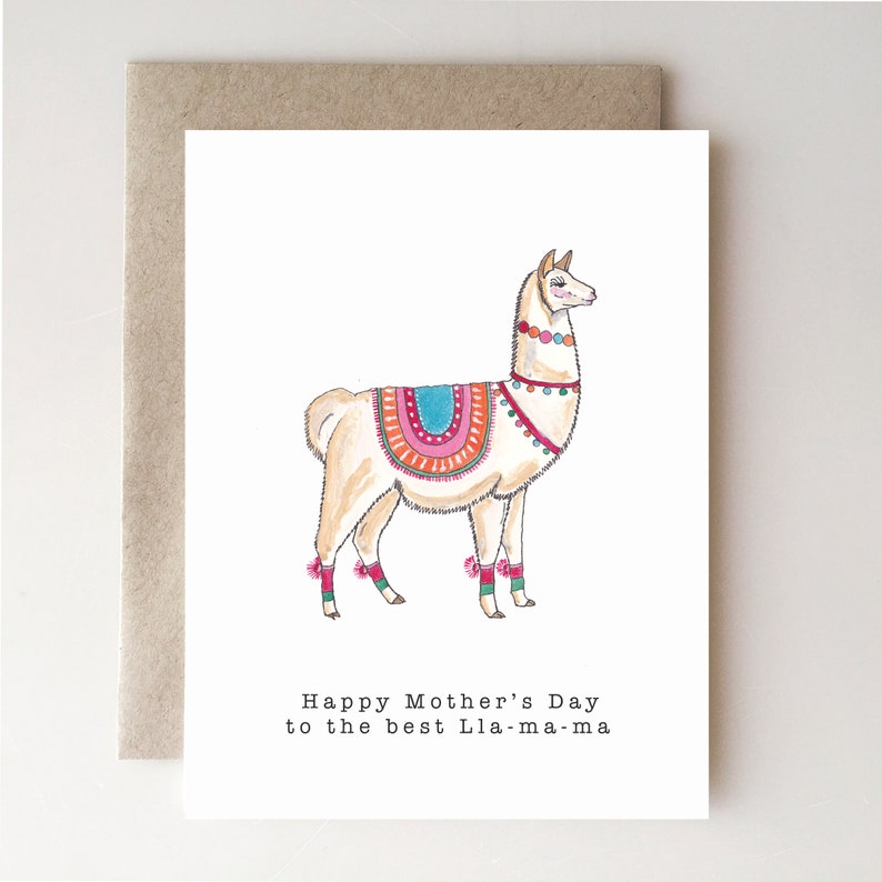 Llama Mother's Day Card llama mama handmade watercolor card color mother imagem 1