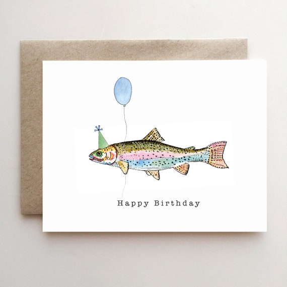 Trout Birthday Card Party Hat Balloon 
