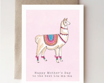 Tarjeta divertida para el Día de la Madre – Llama Mama, “La mejor Llama Mama”