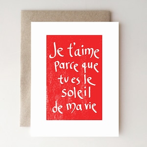 Je T'aime Soleil - San Valentino - Biglietto - Fatto a mano - Articoli di carta - Amore - Francese - San Valentino