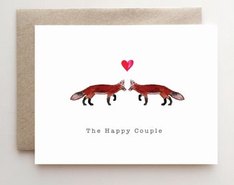 The Happy Couple - with 2 foxes and heart
