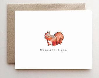 Valentine's Day Card with Squirrel - Nuts About You - card, handmade, Valentines, paper good, funny, love card