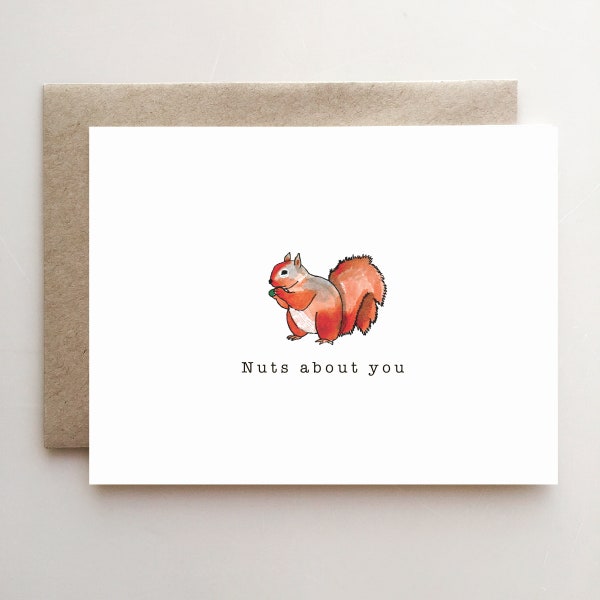 Valentine's Day Card with Squirrel - Nuts About You - card, handmade, Valentines, paper good, funny, love card