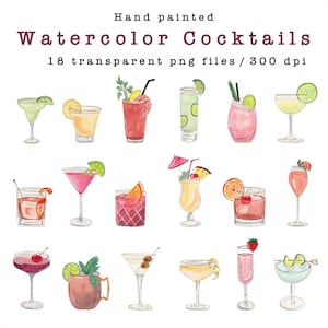 CÓCTELES CLIPART acuarela, clipart de fiesta, cócteles de boda, bebidas de fiesta, clipart de carrito de bar, clipart de bebidas, descargar, clipart de menú de bar