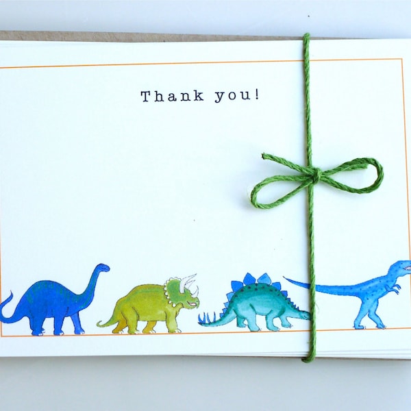 6 pack of thank you note cards with dinosaurs - thank you cards for boys, thank you notes, thank you paper goods, handmade, pack of 6