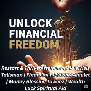 May include: An image with the words "UNLOCK FINANCIAL FREEDOM" in white and gold. The image also includes the text "Restart & Thrive After Financial Crisis" and related terms. Gold keys are held in a hand, symbolising wealth and opportunity.