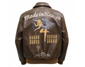 Chaqueta Made in Heaven de Chris Redfield | Bomber de cuero marrón de Resident Evil | Abrigo de aviador A2 para hombre | Chaqueta de cuero retro de videojuegos