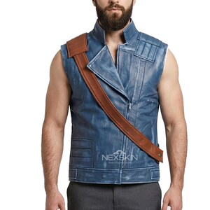 Cal Kestis Star Wars Leather Vest |  Men's Jedi Survivor Blue Distressed Cosplay Jacket