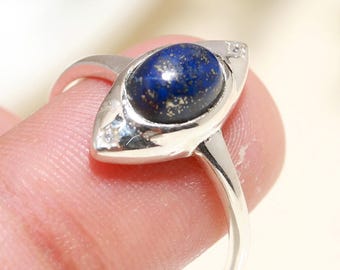 Natuurlijke lapis lazuli-ring, 925 sterlingzilveren ring, marquise edelsteenring, handgemaakte sieradenring, minimalistische ring, gepersonaliseerd cadeau