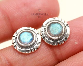 Handmade Round Labradorite Sterling Silver Stud Earrings