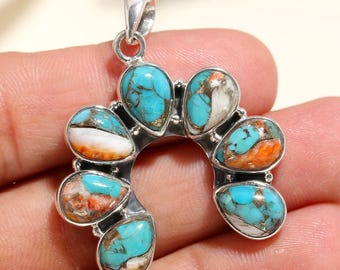 Ciondolo con turchese spinoso in argento sterling 925, gioiello con pietra preziosa a forma di pera