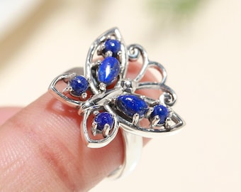 Natuurlijke lapis lazuli-ring, 925 sterlingzilveren ring, marquise edelsteenring, handgemaakte sieradenring, minimalistische ring, gepersonaliseerd cadeau