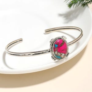 ピンクコットンキャンディターコイズカフブレスレット 925スターリングシルバー製 ハンドメイドギフト