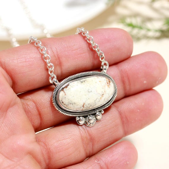 Wild Horse Jasper Necklace 925 starling silver Daily Wear May Birthstone Oval Shape Jewelry